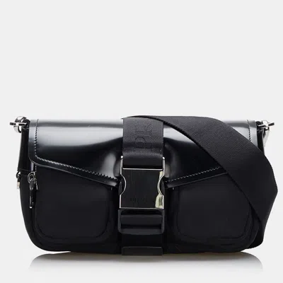 Pre-owned Prada Black Re-nylon & Spazzolato Pocket Crossbody