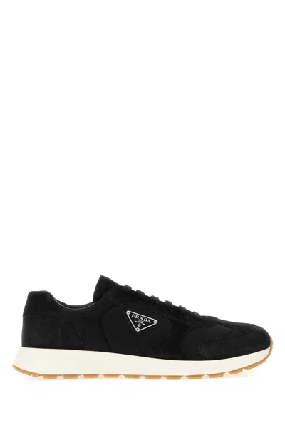 Prada Re-nylon And Suede Sneaker In Black