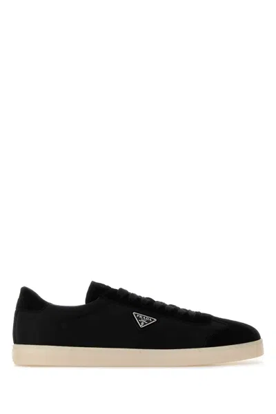 PRADA BLACK RE-NYLON AND SUEDE SNEAKERS