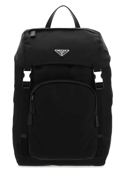 Prada Re-nylon Backpack With Topstitching In Nero