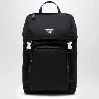 PRADA PRADA  BLACK RE-NYLON BACKPACK WITH SNAP FASTENER