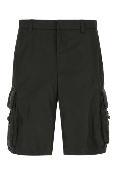 Prada Black Re-nylon Bermuda Shorts In F0002