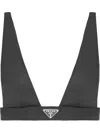 Prada V-neck Logo Plaque Bralette Top In Black