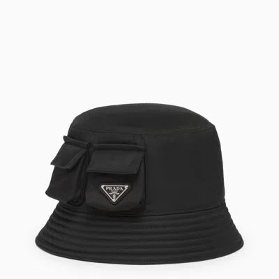 PRADA BLACK RE-NYLON BUCKET HAT WITH POCKETS