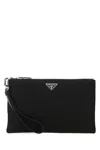 Prada Mera Pouch In Re-nylon And Saffiano Leather In Black