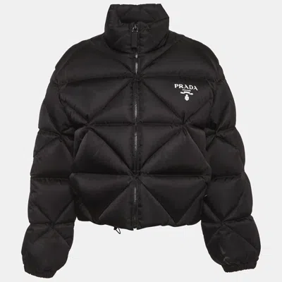 Pre-owned Prada Black Re-nylon Cropped Puffer Jacket M