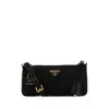 Prada Small Re-nylon And Leather Shoulder Bag With Padlock In Black