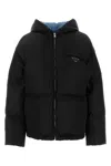 Prada Womens Black Re-nylon Brand-plaque Recycled Shell-down Jacket