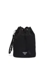 Prada Black Re-nylon Drawstring Pouch In Black