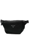 Prada Re-nylon Enamel-logo Belt Bag In Black
