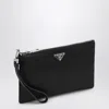 Prada Triangle Logo Re-nylon And Saffiano Leather Envelope Pouch In Black