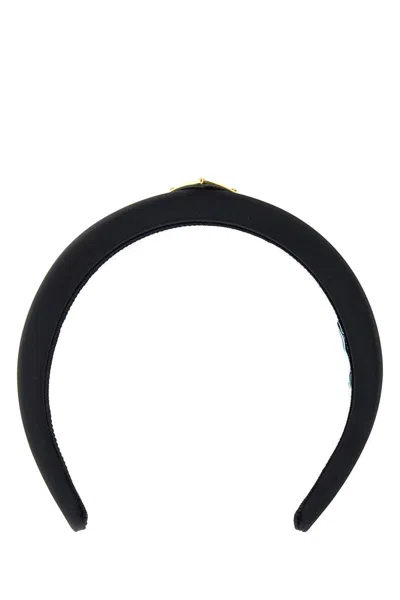Prada Womens Black Triangle-logo Velvet Headband