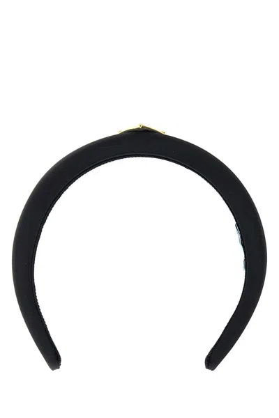 Prada Womens Black Triangle-logo Velvet Headband
