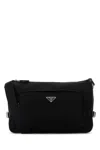 Prada Black Re-nylon Large Crossbody Bag In Gold