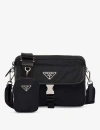 PRADA PRADA BLACK RE-NYLON LEATHER AND RECYCLED-NYLON SHOULDER BAG