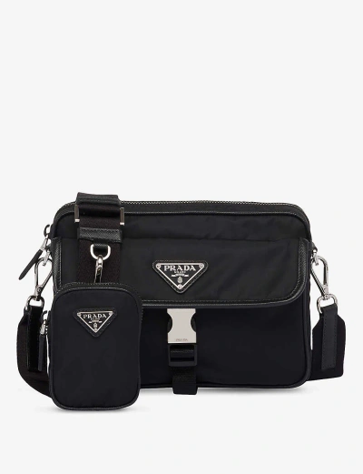 Prada Re-nylon And Saffiano Leather Shoulder Bag In Black