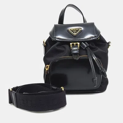 Pre-owned Prada Black Re-nylon Leather Shoulder And Single Strap Backpack