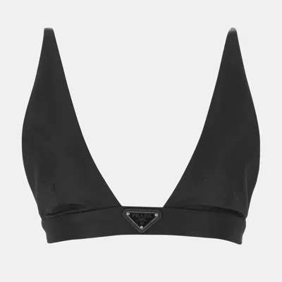 Pre-owned Prada Black Re-nylon Logo Plaque Bralette Xs