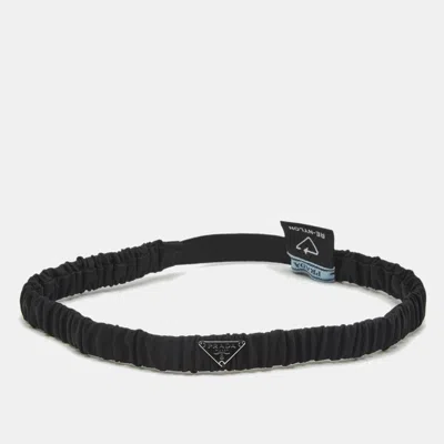 Pre-owned Prada Black Re-nylon Logo Plaque Elastic Headband