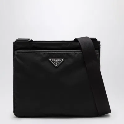 Prada Re-nylon Triangle Logo Messenger Bag In Black