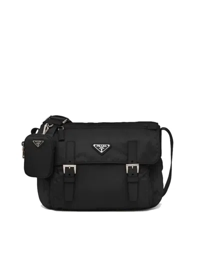 PRADA BLACK RE-NYLON MESSENGER BAG
