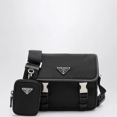 Prada Re-nylon And Saffiano Leather Shoulder Bag In Black