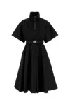 Prada Nylon Dress With Belted Waist And Flared Skirt In Black