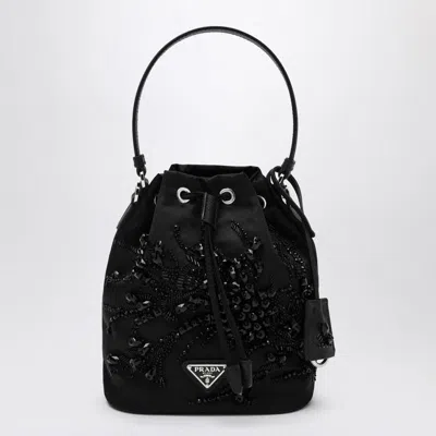 Prada Black Re-nylon Mini Bag With Embroidery