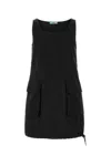 Prada Front Embossed Mini Dress Re-nylon Round Neck In Black