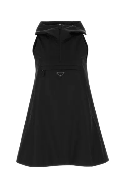Prada Black Re-nylon Mini Dress In Nero