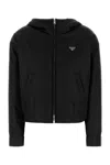 Prada Nylon Padded Jacket With Hood And Elasticated Hem In Black