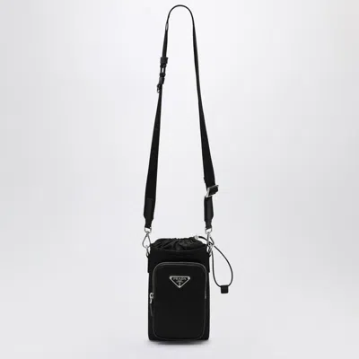 Prada Black Re-nylon Phone Case With Shoulder Strap Men