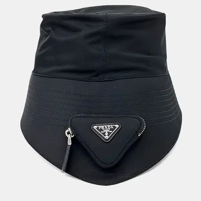 Pre-owned Prada Black Re-nylon Pouch Bucket Hat