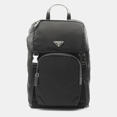 Pre-owned Prada Black Re-nylon Saffiano Leather Backpack