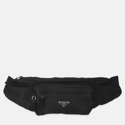 Pre-owned Prada Black Re-nylon Saffiano Logo Waist Bag