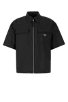 Prada Short-sleeve Light Re-nylon Shirt In Nero