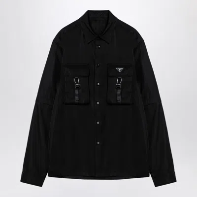 Prada Black Re-nylon Shirt With Logo Men