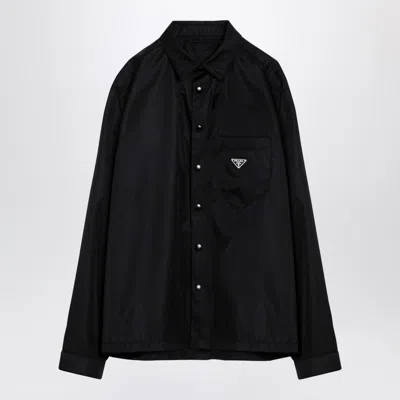 Prada Black Re-nylon Shirt With Logo Men