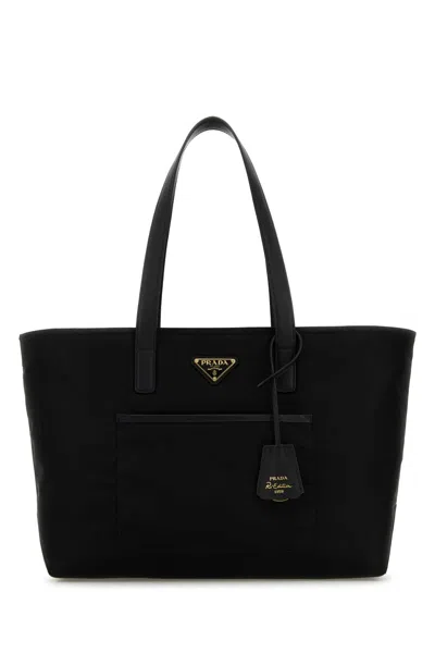 Prada Re-edition 1978 Medium Re-nylon And Saffiano Leather Tote Bags In Black