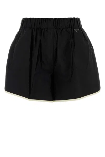 Prada Black Re-nylon Shorts In Blue