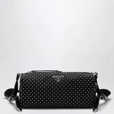 PRADA PRADA  BLACK RE-NYLON SHOULDER BAG WITH STUDS