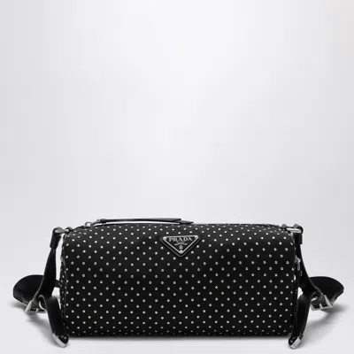 Prada Black Re-nylon Shoulder Bag With Studs Women