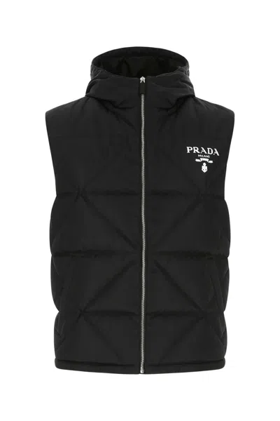 Prada Black Re-nylon Sleeveless Down Jacket In Neutral