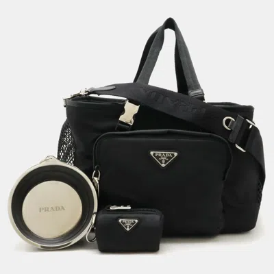 Pre-owned Prada Black Re-nylon Triangle Pet Carrier Bag