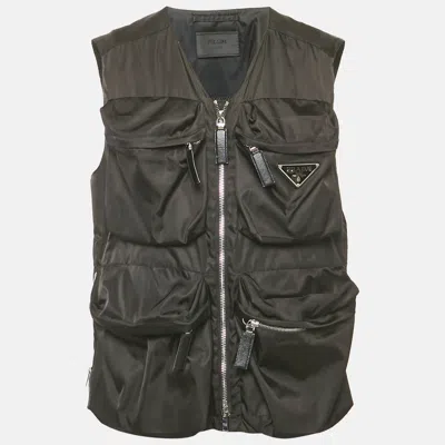 Pre-owned Prada Black Re-nylon Tringale Logo Plaque Vest L