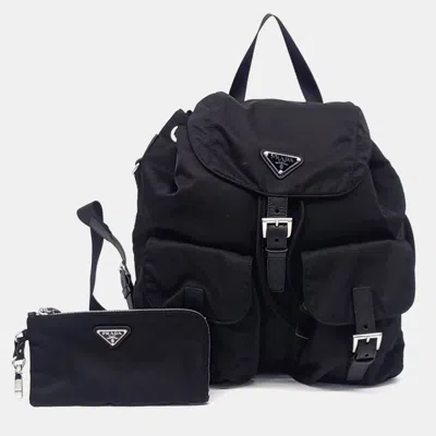 Pre-owned Prada Black Re-nylon Two-pocket Backpack