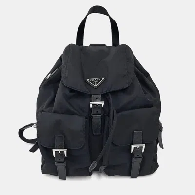 Pre-owned Prada Black Re-nylon Two-pocket Backpack