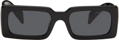 Prada Black Rectangle Acetate With Script Logo Sunglasses In 1ab5s0