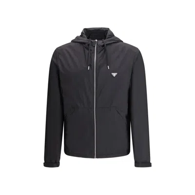 Prada Mens Black Re-nylon Drawstring-hood Shell Jacket