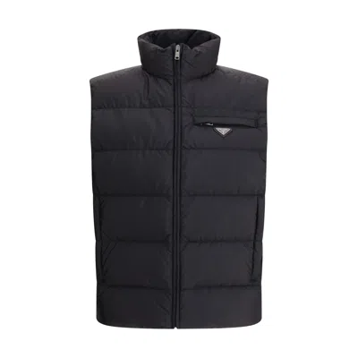 Prada Black Recycled Polyamide Sleeveless Jacket In Animal Print
